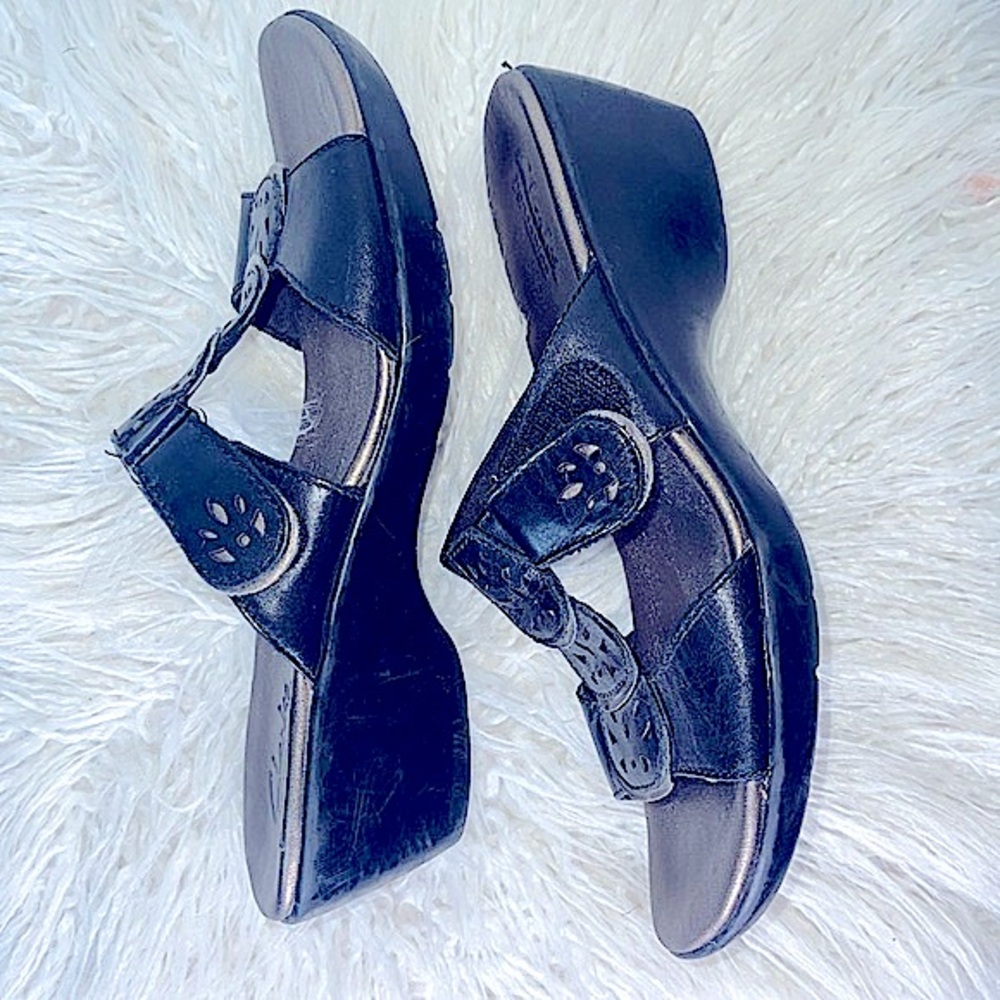 Clark’s black slide sandals with Velcro adjustment